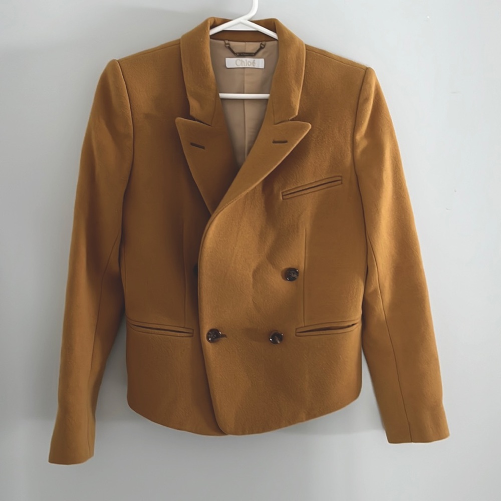Chloe Wool Blazer/Jacket in Mustard Made in Italy 36 S Silk Lined OP 2500+